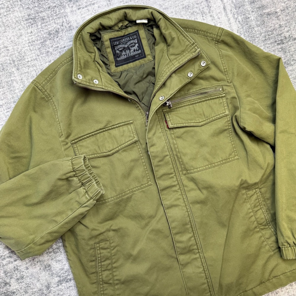 Levis Miramar Military Jacket Mens Small Olive Quilted Lined Utility Bomber